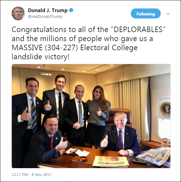 111118 Trump Brags About 'Deplorables' In Pathetic Wednesday Afternoon Cry For Attention Corruption Donald Trump Election 2016 Politics Racism Top Stories 
