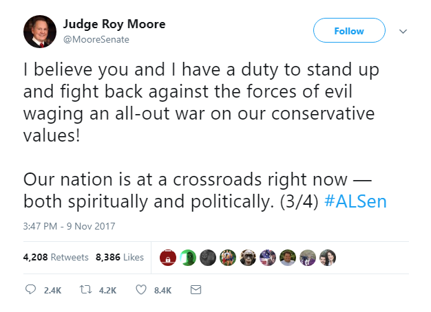 2017-11-10-09_19_11-Judge-Roy-Moore-on-Twitter_-_I-believe-you-and-I-have-a-duty-to-stand-up-and-fig Trump's White House Responds To Roy Moore Child Sex Scandal & People Are Furious Donald Trump Featured Politics Top Stories Violence 