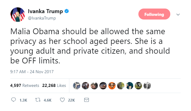 2017-11-24-14_16_18-Ivanka-Trump-on-Twitter_-_Malia-Obama-should-be-allowed-the-same-privacy-as-her- Ivanka Just Defended Malia Obama From Racists - Trump Fans Instantly Lose Their Minds Featured Politics Racism Social Media Top Stories 