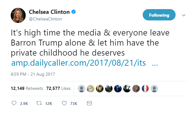2017-11-24-14_23_40-Chelsea-Clinton-on-Twitter_-_Its-high-time-the-media-everyone-leave-Barron-Tr Ivanka Just Defended Malia Obama From Racists - Trump Fans Instantly Lose Their Minds Featured Politics Racism Social Media Top Stories 