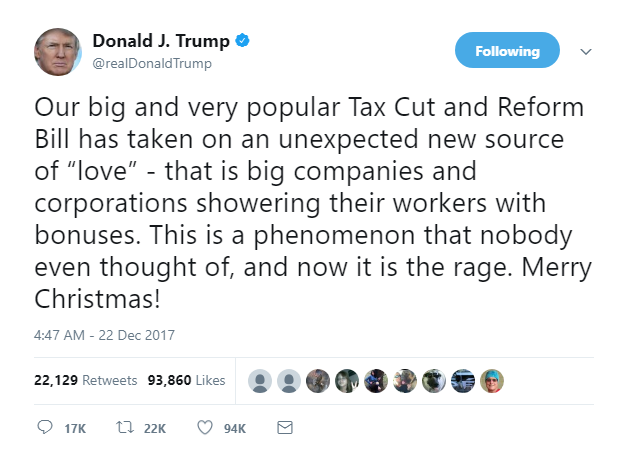 2017-12-27-11_55_28-Donald-J.-Trump-on-Twitter_-_Our-big-and-very-popular-Tax-Cut-and-Reform-Bill-ha Major Corporation Drops Trump Tax Bombshell; They Sold America A Sham For Donald Domestic Policy Donald Trump Economy Politics Top Stories 