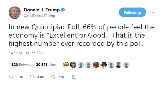 2018-01-11-07_51_29-Donald-J.-Trump-on-Twitter_-_In-new-Quinnipiac-Poll-66-of-people-feel-the-econ Trump Goes On Pre-Dawn Rager About FBI Influencing Election Like A Mental Case Donald Trump Featured Politics Social Media Top Stories 