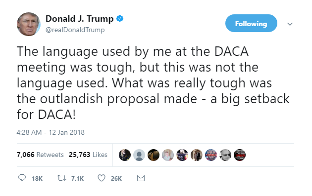 2018-01-12-08_40_32-Donald-J.-Trump-on-Twitter_-_The-language-used-by-me-at-the-DACA-meeting-was-tou Trump Flies Into 6-Tweet Rant About 'Sh*thole' Comments - Doubles Down On Disrespect Donald Trump Featured Immigration Politics Social Media Top Stories 