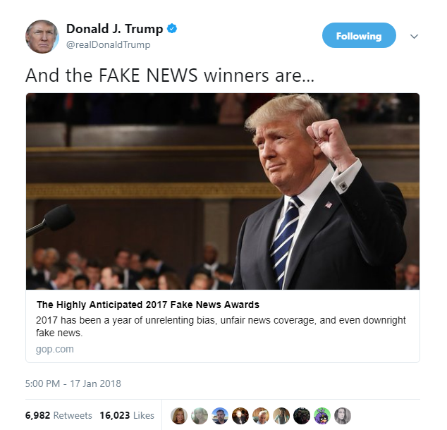 2018-01-17-20_16_24-Photos BREAKING: Trump Releases ‘Fake News Awards’ & It Failed Spectacularly Donald Trump Featured Media Politics Social Media Top Stories 
