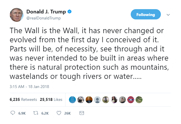 2018-01-18-07_59_12-Donald-J.-Trump-on-Twitter_-_The-Wall-is-the-Wall-it-has-never-changed-or-evolv Trump Rage Tweets After His Own Chief Of Staff Called Him Out Hard On Fox News Donald Trump Featured Politics Social Media Top Stories 
