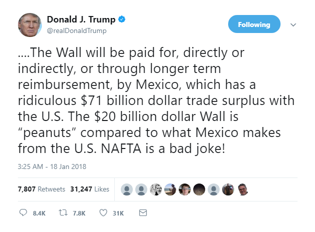 2018-01-18-07_59_39-Donald-J.-Trump-on-Twitter_-_....The-Wall-will-be-paid-for-directly-or-indirect Trump Rage Tweets After His Own Chief Of Staff Called Him Out Hard On Fox News Donald Trump Featured Politics Social Media Top Stories 