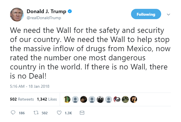 2018-01-18-08_17_42-Donald-J.-Trump-on-Twitter_-_We-need-the-Wall-for-the-safety-and-security-of-our Trump Rage Tweets After His Own Chief Of Staff Called Him Out Hard On Fox News Donald Trump Featured Politics Social Media Top Stories 