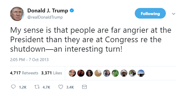 2018-01-20-09_02_29-Donald-J.-Trump-on-Twitter_-_My-sense-is-that-people-are-far-angrier-at-the-Pres Trump Goes Into Full Govt Shutdown Freakout Mode On Twitter; Trashes DACA Recipients Donald Trump Featured Politics Social Media Top Stories 
