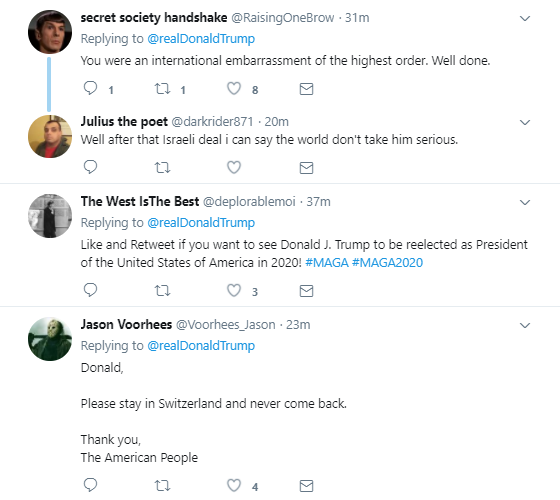 end8 Trump Tweets Wildly Stupid Message From Switzerland & Gets Obliterated In Seconds Donald Trump Politics Social Media Top Stories 