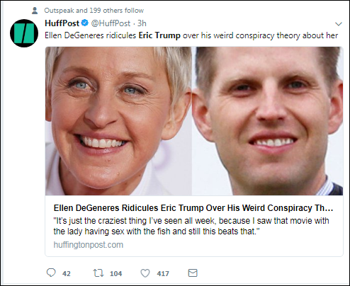 h4 Eric Trump Just Went On A Psycho Conspiracy Rant About Twitter & Ellen DeGeneres Conspiracy Theory Corruption Donald Trump Politics Top Stories 