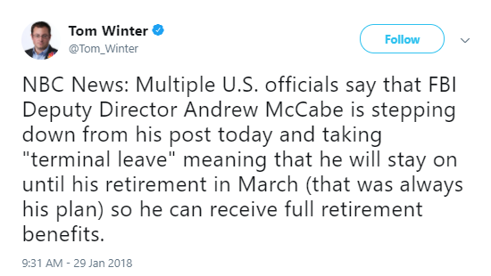 mccabe BREAKING: FBI Official Suddenly Resigns Just Hours Before Nunes Memo Vote Donald Trump Politics Top Stories 