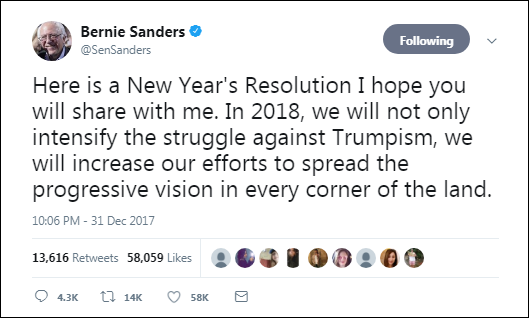 o Bernie Sanders Just Released A New Year's Resolution That Has Trumpers Running Scared Donald Trump Election 2016 Politics Top Stories 