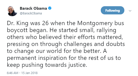 obama-mlk Obama Uplifts America With Inspiring MLK Day Message While Trump Tweets Nonsense Donald Trump Politics Social Media Top Stories 