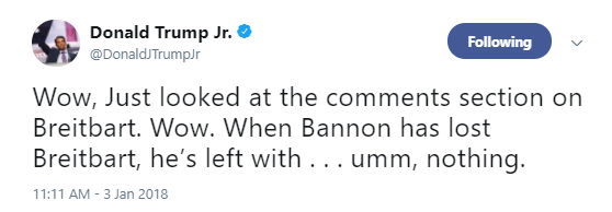 trump-bannon-one Trump Jr. Goes After Bannon's Jugular During Psycho Multi-Tweet Rant Like A Man-Child Donald Trump Politics Social Media Top Stories 