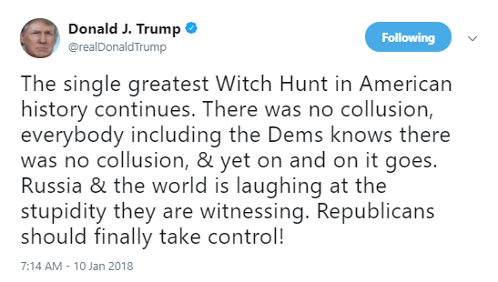 trump-witch-hunt-latest Trump Flips Out On Feinstein During Psycho Wednesday AM Tweet-Storm Like A Weenie Donald Trump Politics Social Media Top Stories 