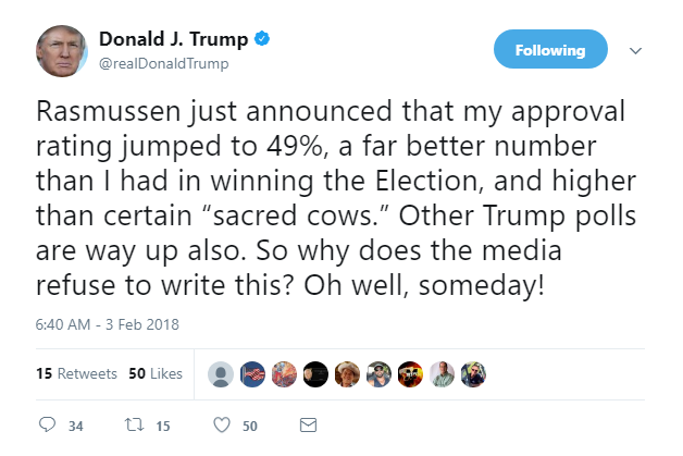 2018-02-03-09_41_59-Donald-J.-Trump-on-Twitter_-_Rasmussen-just-announced-that-my-approval-rating-ju BREAKING: Trump Wakes Up & Tweets Incriminating 'Russia Memo' Statement Like An Idiot Donald Trump Featured Politics Social Media Top Stories 