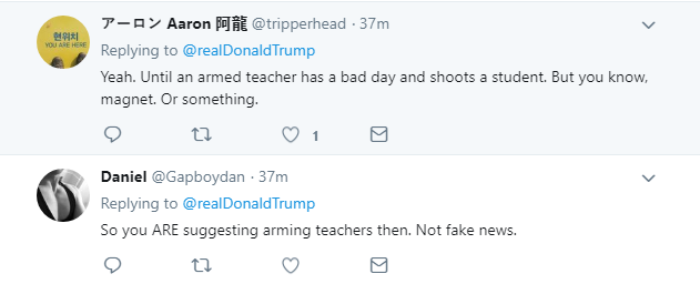 2018-02-22-08_19_09-Donald-J.-Trump-on-Twitter_-_....immediately-fire-back-if-a-savage-sicko-came-to Trump Flies Into 5-Tweet Morning Tantrum On Gun Control Like A Good NRA Puppet Donald Trump Featured Gun Control Politics Social Media Top Stories 