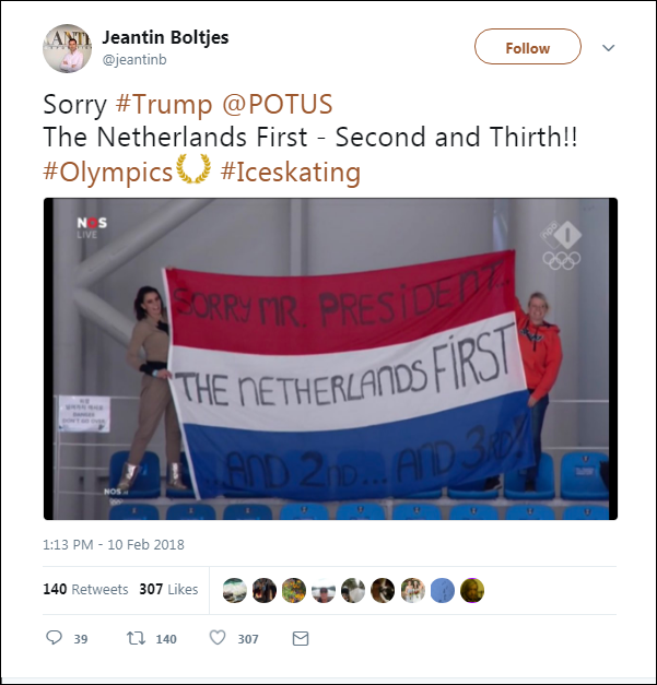 a29 Dutch Olympic Fans Hilariously Troll Trump With Humiliating Banner Broadcast LIVE Donald Trump Politics Top Stories 