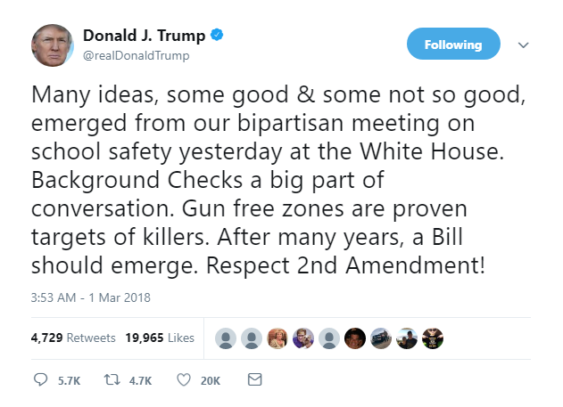2018-03-01-08_08_05-Donald-J.-Trump-on-Twitter_-_Many-ideas-some-good-some-not-so-good-emerged-f Trump Goes On Ridiculous Thursday AM Tirade About Guns In Classrooms Like A Moron Donald Trump Featured Politics Social Media Top Stories 