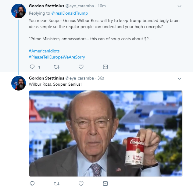 2018-03-12-08_39_25-Donald-J.-Trump-on-Twitter_-_Secretary-of-Commerce-Wilbur-Ross-will-be-speaking- Trump Leaps Out Of Bed, Tweets About Europe's U.S. Tariffs Like A Middle School Bully Donald Trump Economy Featured Foreign Policy Politics Top Stories 