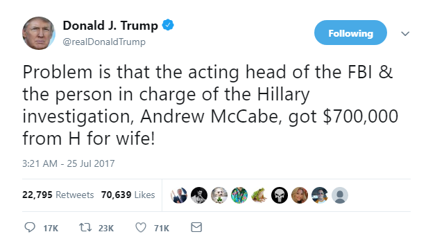 2018-03-17-07_29_29-Donald-J.-Trump-on-Twitter_-_Problem-is-that-the-acting-head-of-the-FBI-the-pe McCabe Says He Was Fired Because He Witnessed Trump Obstruct Justice (VIDEO) Donald Trump Featured James Comey Politics Top Stories 