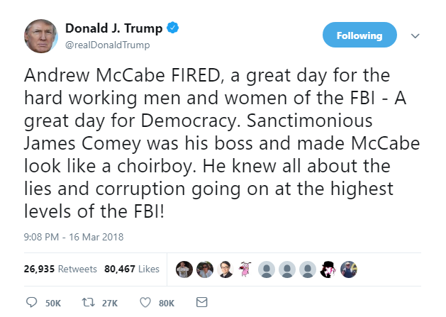 2018-03-17-08_23_31-Donald-J.-Trump-on-Twitter_-_Andrew-McCabe-FIRED-a-great-day-for-the-hard-worki McCabe Says He Was Fired Because He Witnessed Trump Obstruct Justice (VIDEO) Donald Trump Featured James Comey Politics Top Stories 