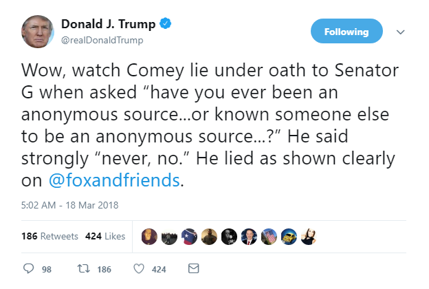 2018-03-18-08_04_31-Donald-J.-Trump-on-Twitter_-_Wow-watch-Comey-lie-under-oath-to-Senator-G-when-a Trump Tweets Sunday Lies About Comey And Mueller Like A Criminal Who Knows He's Caught Uncategorized 