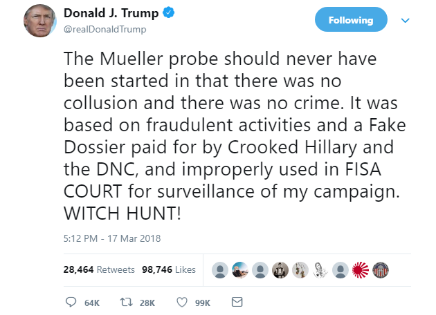 2018-03-20-17_06_24-Donald-J.-Trump-on-Twitter_-_The-Mueller-probe-should-never-have-been-started-in Fed Up Fox News Contributor Quits Suddenly; Goes On Wild Rant About The Network Donald Trump Featured Russia Top Stories 