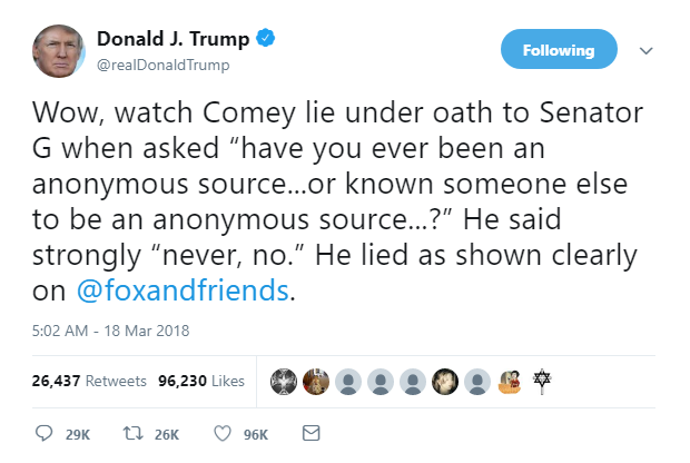 2018-03-20-17_14_38-Donald-J.-Trump-on-Twitter_-_Wow-watch-Comey-lie-under-oath-to-Senator-G-when-a Fed Up Fox News Contributor Quits Suddenly; Goes On Wild Rant About The Network Donald Trump Featured Russia Top Stories 