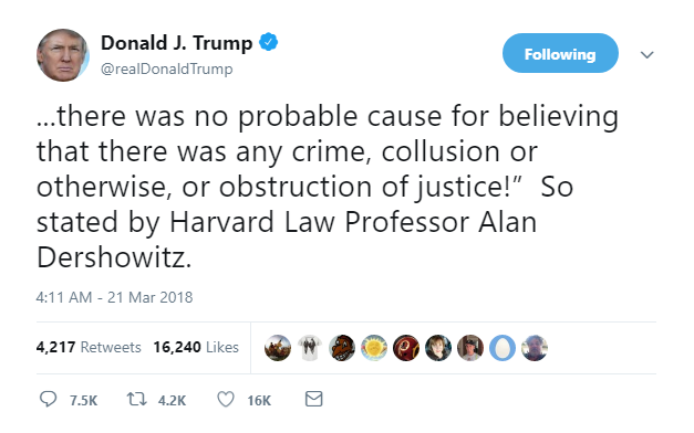 2018-03-21-08_18_09-Donald-J.-Trump-on-Twitter_-_...there-was-no-probable-cause-for-believing-that-t Trump Rockets Awake, Gets Online, & Goes On 4-Tweet Mega-Rant Like A Future Chain Ganger Donald Trump Featured Politics Social Media Top Stories 