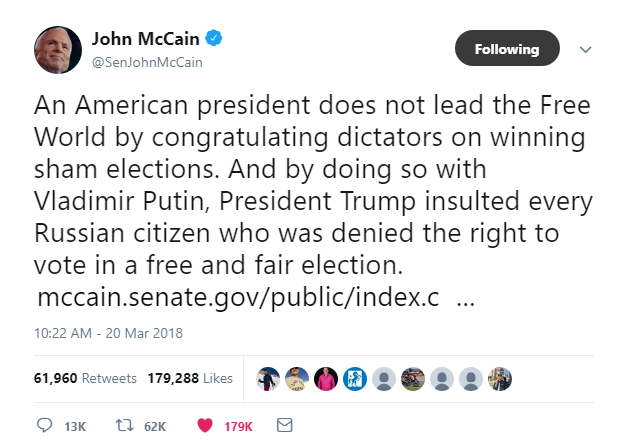 2018-03-21-15_30_00-John-McCain-on-Twitter_-_An-American-president-does-not-lead-the-Free-World-by-c Trump Tweets Afternoon Explanation For His Love Of Putin, Like A Teenager With His First Crush Donald Trump Featured Politics Russia Social Media Top Stories 