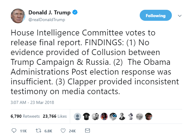 2018-03-23-08_17_49-Donald-J.-Trump-on-Twitter_-_House-Intelligence-Committee-votes-to-release-final Treasonous Trump Wakes Up & Flies Into 3-Tweet Freak Out Like An Inmate In The Shower Donald Trump Featured Politics Social Media Top Stories 