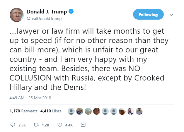 2018-03-25-07_58_59-Donald-J.-Trump-on-Twitter_-_....lawyer-or-law-firm-will-take-months-to-get-up-t Trump Goes On Psycho Five-Tweet Sunday AM Mega Rant From His Palm Beach Resort Donald Trump Featured Politics Social Media Top Stories 