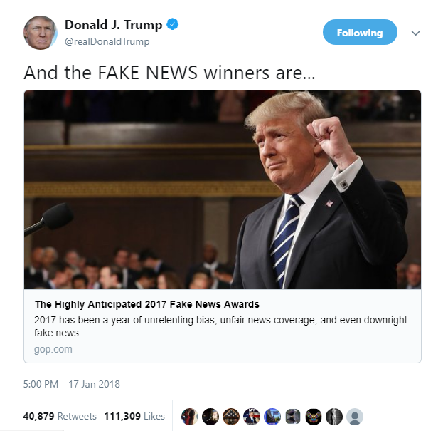 2018-03-25-12_35_12-Donald-J.-Trump-on-Twitter_-_And-the-FAKE-NEWS-winners-are...-https___t.co_59G6x Stormy's Lawyer Puts The Fear Of The Law Into Trump, Hours Before '60 Minutes' Interview Donald Trump Featured Politics Social Media Top Stories 