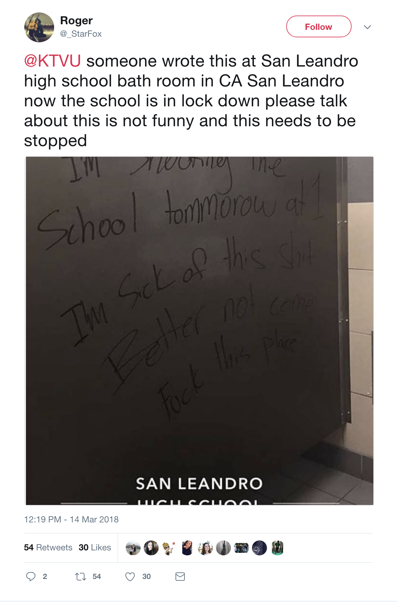 Screen-Shot-2018-03-14-at-2.26.53-PM High School Receives Ominous Threat Written In Bathroom During Student Walkout (IMAGE) Crime Donald Trump Gun Control Politics Top Stories 