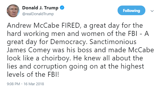 trump-mccabe-tweet John McCain Goes 'Maverick' & Tweets Sunday Direct Order To Trump Like A Boss Corruption Donald Trump Politics Social Media Top Stories 