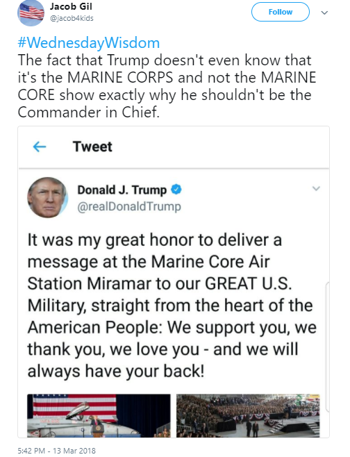 vet-four Trump Misspells Marine Corps On Twitter & Veterans Instantly Make Him Wish He Was Dead Donald Trump Social Media Top Stories 