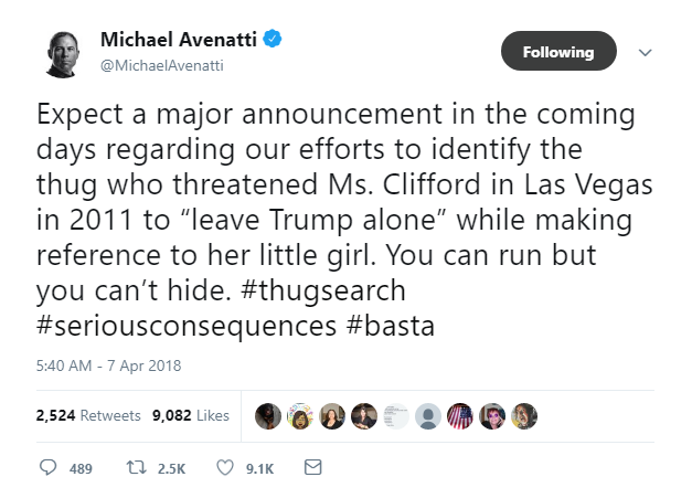 2018-04-07-11_22_20-Michael-Avenatti-on-Twitter_-_Expect-a-major-announcement-in-the-coming-days-reg Stormy Daniels Lawyer Makes Major Announcement About Trump Threats Against His Client Crime Donald Trump Featured Politics Top Stories 