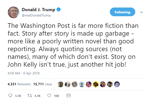 2018-04-08-08_46_01-Donald-J.-Trump-on-Twitter_-_The-Washington-Post-is-far-more-fiction-than-fact.- Trump Wakes Up, Melts Down & Hate-Tweets At Everyone Like An Impotent Old Man Donald Trump Featured Politics Social Media Top Stories 