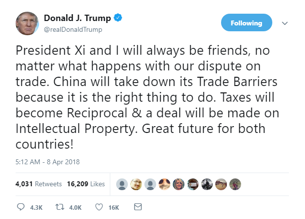 2018-04-08-08_46_24-Donald-J.-Trump-on-Twitter_-_President-Xi-and-I-will-always-be-friends-no-matte Trump Wakes Up, Melts Down & Hate-Tweets At Everyone Like An Impotent Old Man Donald Trump Featured Politics Social Media Top Stories 