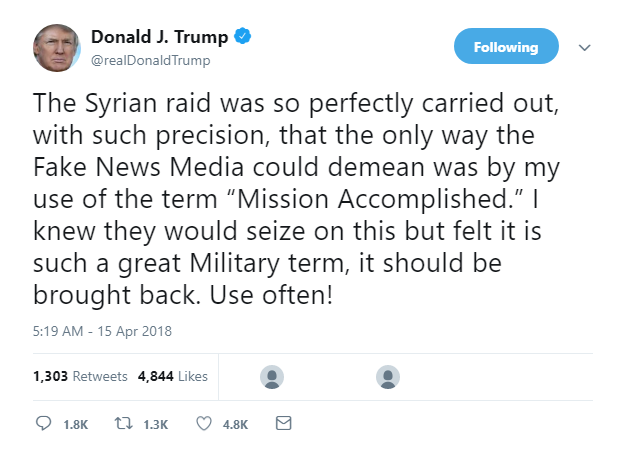 2018-04-15-08_24_22-Donald-J.-Trump-on-Twitter_-_The-Syrian-raid-was-so-perfectly-carried-out-with- Trump Jolts Awake From Mueller Nightmare, Instantly Rage Tweets About James Comey Donald Trump Featured James Comey Politics Social Media Top Stories 