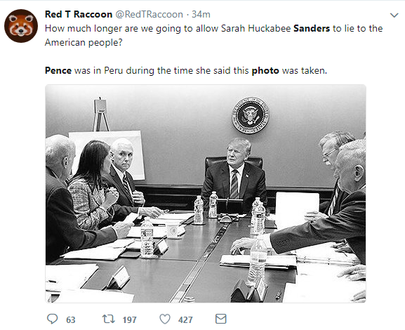 2018-04-15-10_07_59-sanders-pence-photo-Twitter-Search Sarah Sanders Tweets Fake Syria Situation Room Photo & Gets Eaten Alive In Seconds Donald Trump Featured Politics Social Media Top Stories 