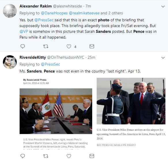 2018-04-15-10_09_46-White-House-Press-Secretary-Sarah-Huckabee-Sanders-briefs-reporters...-News-Phot Sarah Sanders Tweets Fake Syria Situation Room Photo & Gets Eaten Alive In Seconds Donald Trump Featured Politics Social Media Top Stories 