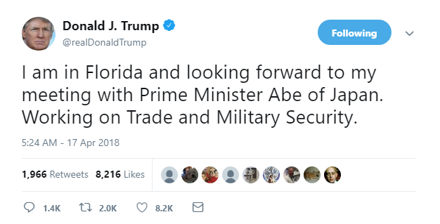 2018-04-17-08_40_49-Donald-J.-Trump-on-Twitter_-_I-am-in-Florida-and-looking-forward-to-my-meeting-w Trump Goes On Tuesday AM Twitter Rampage After CA. Refuses To Send Troops To Border Donald Trump Economy Featured Politics Social Media Top Stories 