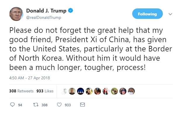 2018-04-27-07_51_05-Donald-J.-Trump-on-Twitter_-_Please-do-not-forget-the-great-help-that-my-good-fr1 Trump Calls James Comey 'Sailor,' Announces End Of Korean War In Belligerent AM Tweets Donald Trump Featured James Comey Politics Social Media Top Stories 