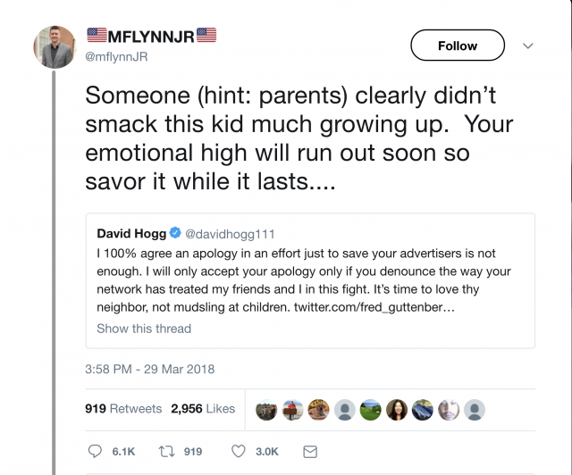 Screen-Shot-2018-04-01-at-10.36.09-AM-e1522597296498 General Flynn's Son Just Doubled Down On His Attack On Parkland Victims Like A Punk Corruption Human Rights Politics Social Media Top Stories 