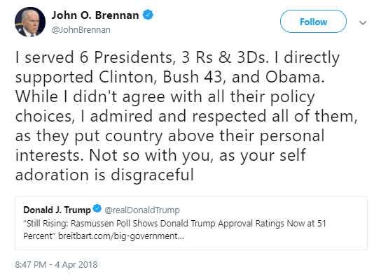 brennan Former CIA Director John Brennan Mocks Trump's 'Self Adoration' Like A Real Patriot Donald Trump Politics Top Stories 