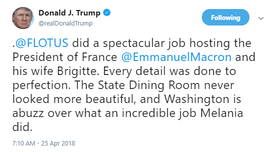 trump-melania-dinner-tweet Trump Gets Smoked By Macron & Has 4 Tweet Wednesday Meltdown Like An Insecure Loser Donald Trump Politics Top Stories 