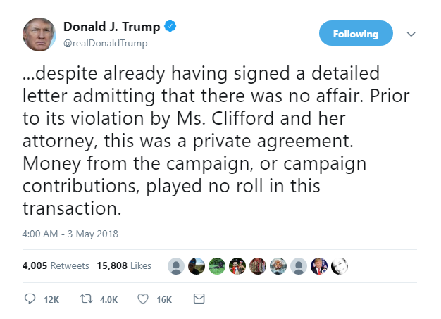 2018-05-03-07_53_43-Donald-J.-Trump-on-Twitter_-_...despite-already-having-signed-a-detailed-letter- Trump's Ship Of Lies Founders After Incriminating Thursday AM Twitter Frenzy Like A Chump Donald Trump Featured Politics Top Stories 