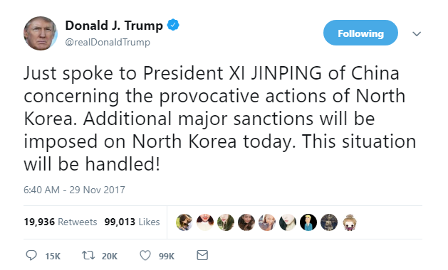 2018-05-06-13_00_39-Donald-J.-Trump-on-Twitter_-_Just-spoke-to-President-XI-JINPING-of-China-concern North Korea Humiliates Trump & Reveals His Blatant Lie About Role In Peace Process Donald Trump Featured Foreign Policy Politics Top Stories 